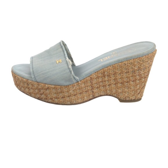 CHANEL Denim Wedge Mules (EU 38) - Picture 1 of 5